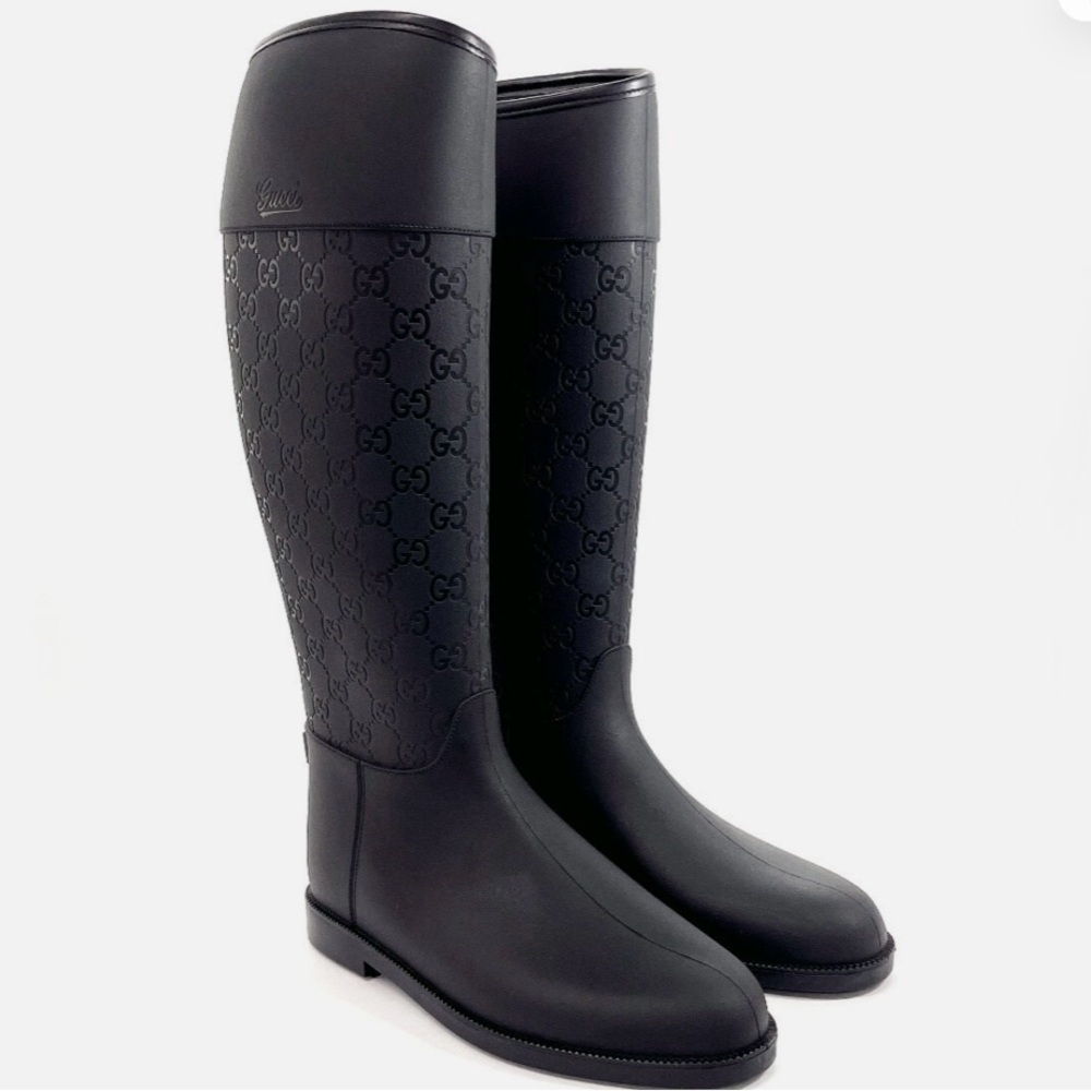 GUCCI Rain boots GG long boots rubber black size 39 Women (used)